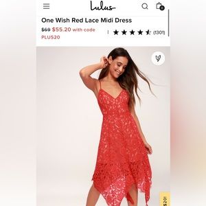 Lulus Red lace one wish midi dress